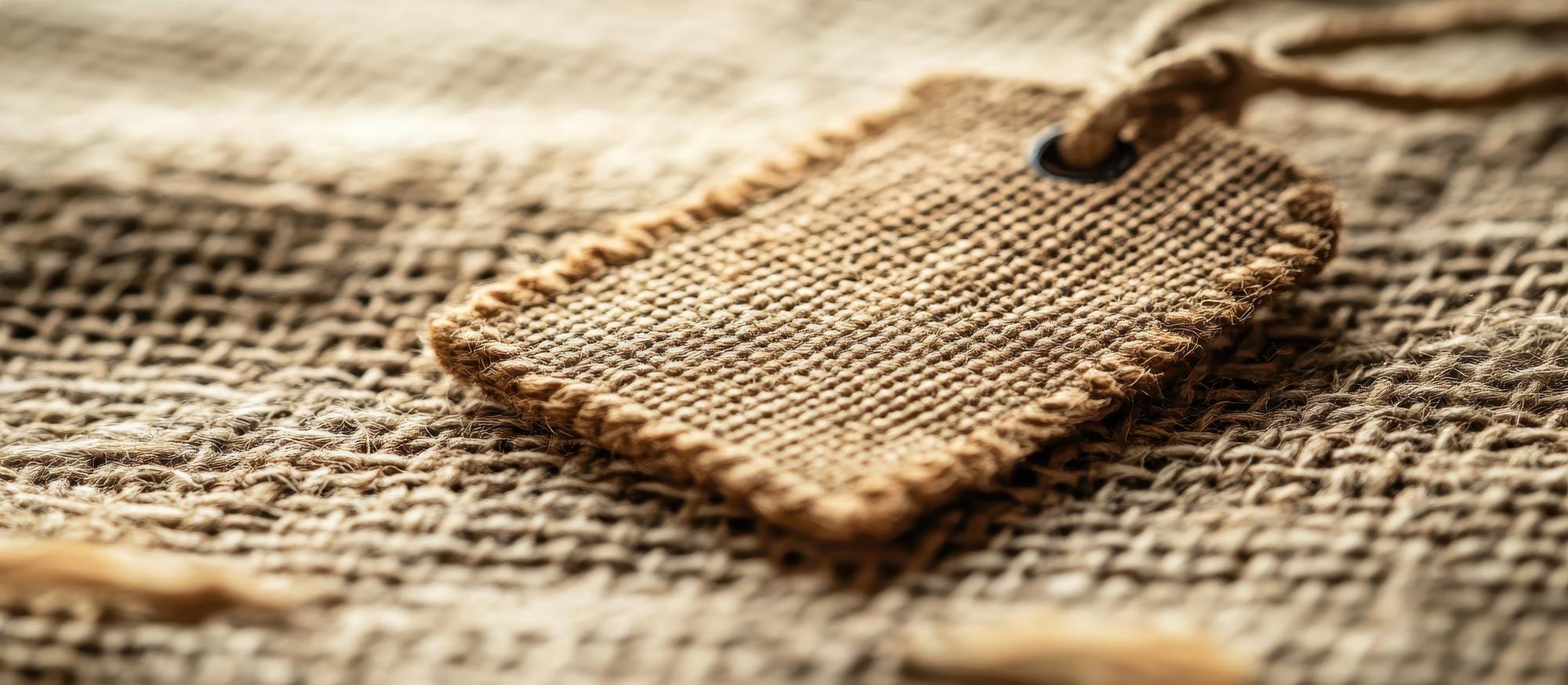 Close-up of embroidered linen label with fine stitches